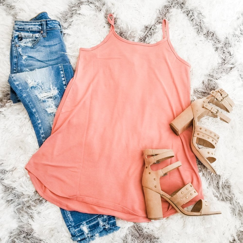 Dusty Pink Spaghetti Strap tunic length tank top-Brand New/Never worn